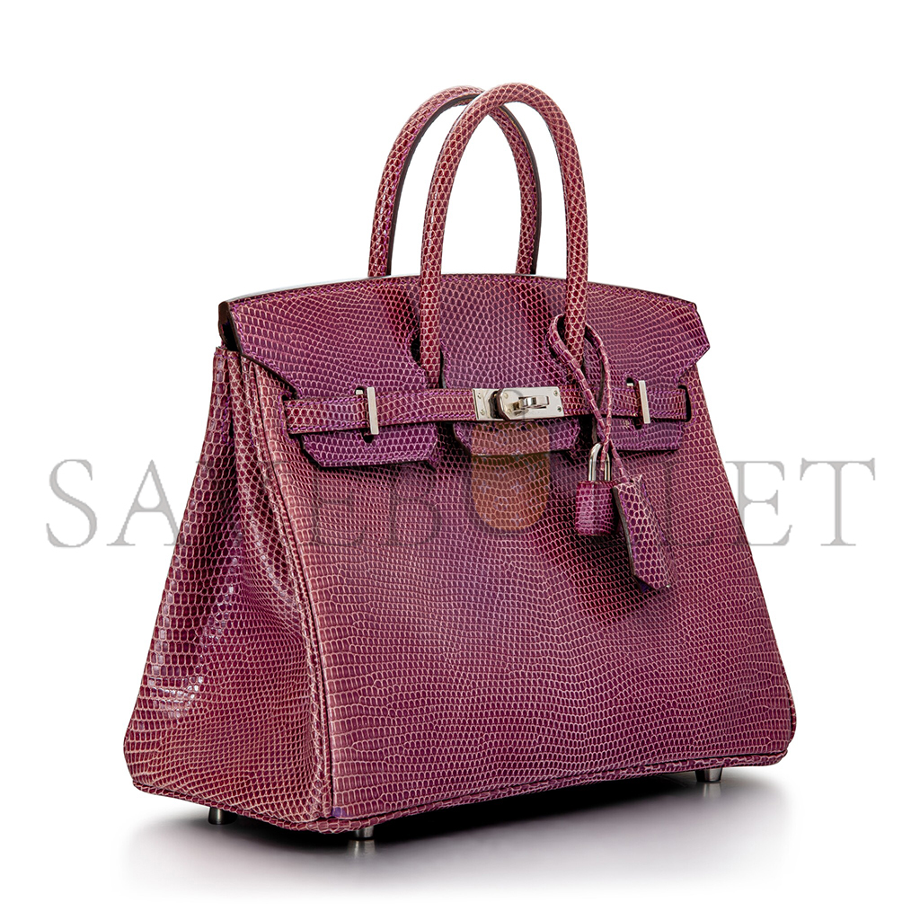 HERMÈS MASTER BIRKIN 30 LIZARD WINE RED SILVER BUCKLE H028352CA51 (30*22*16cm)